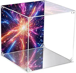 CHILLCASE UV Printed Background Acrylic Display Case with Mirror Base Anime Scene Clear Display Box Stand for Collectible Showcase for Action Figures Models PVC(Laser,11.8×11.8×11.8 inch