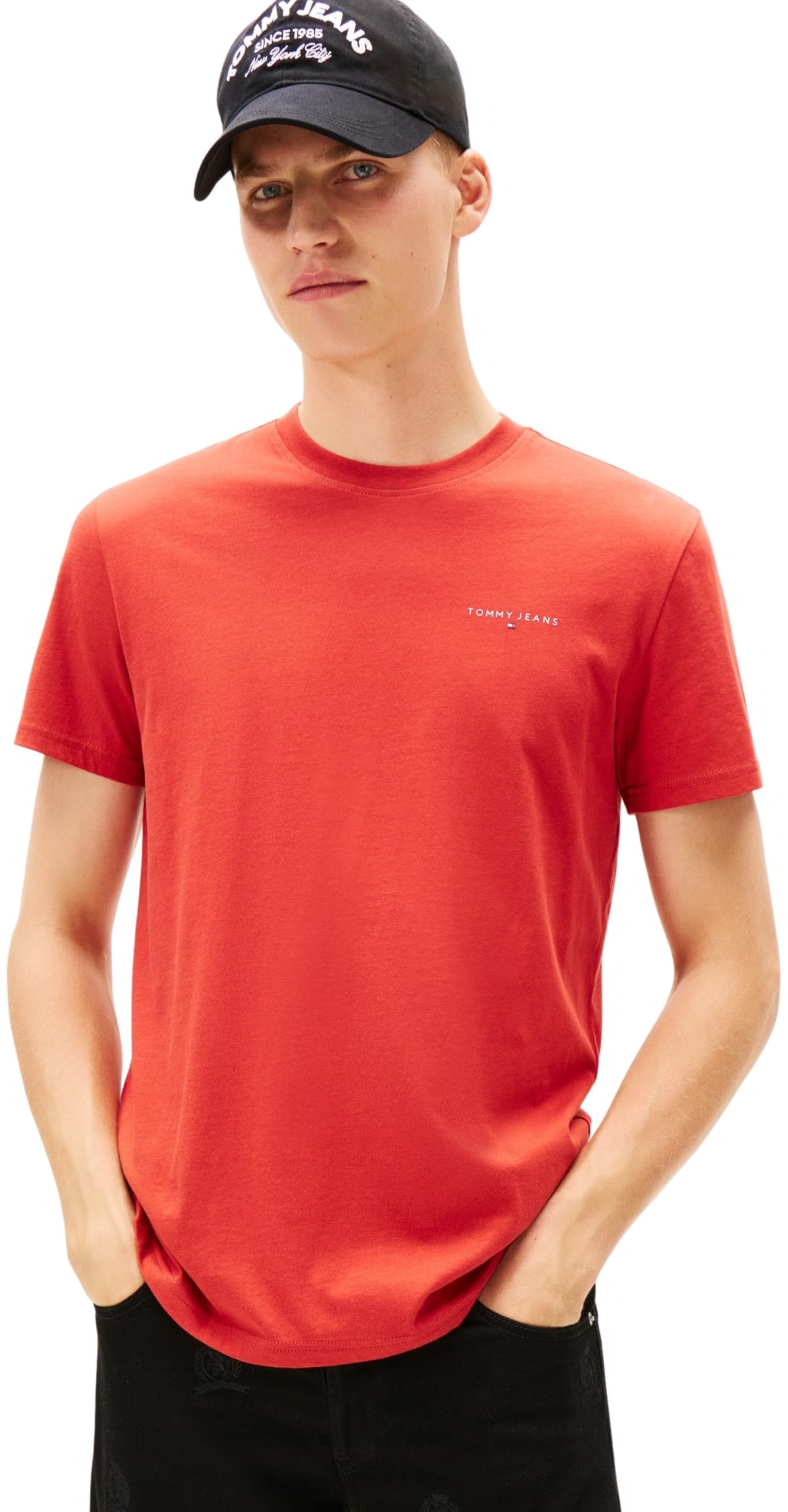 Tommy Jeans Men's TJM Slim Linear Chest Tee Ext Dm0Dm21780 S/S T-Shirt, RED (Terracotta Red), XXL