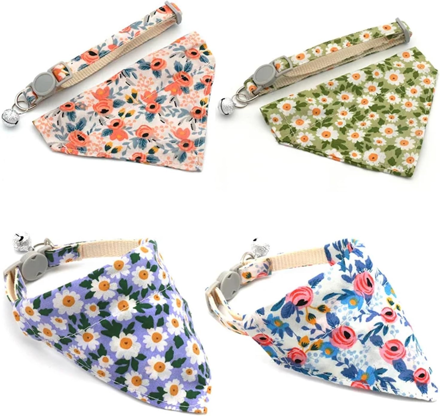 Pet Products Adjustable Little Daisy Dog Neck Scarf Puppy Breakaway Pet Cat Dog Kitten Collar Bandana Kitten Accessories for Small Dogs Pet Products(White with Bandana)