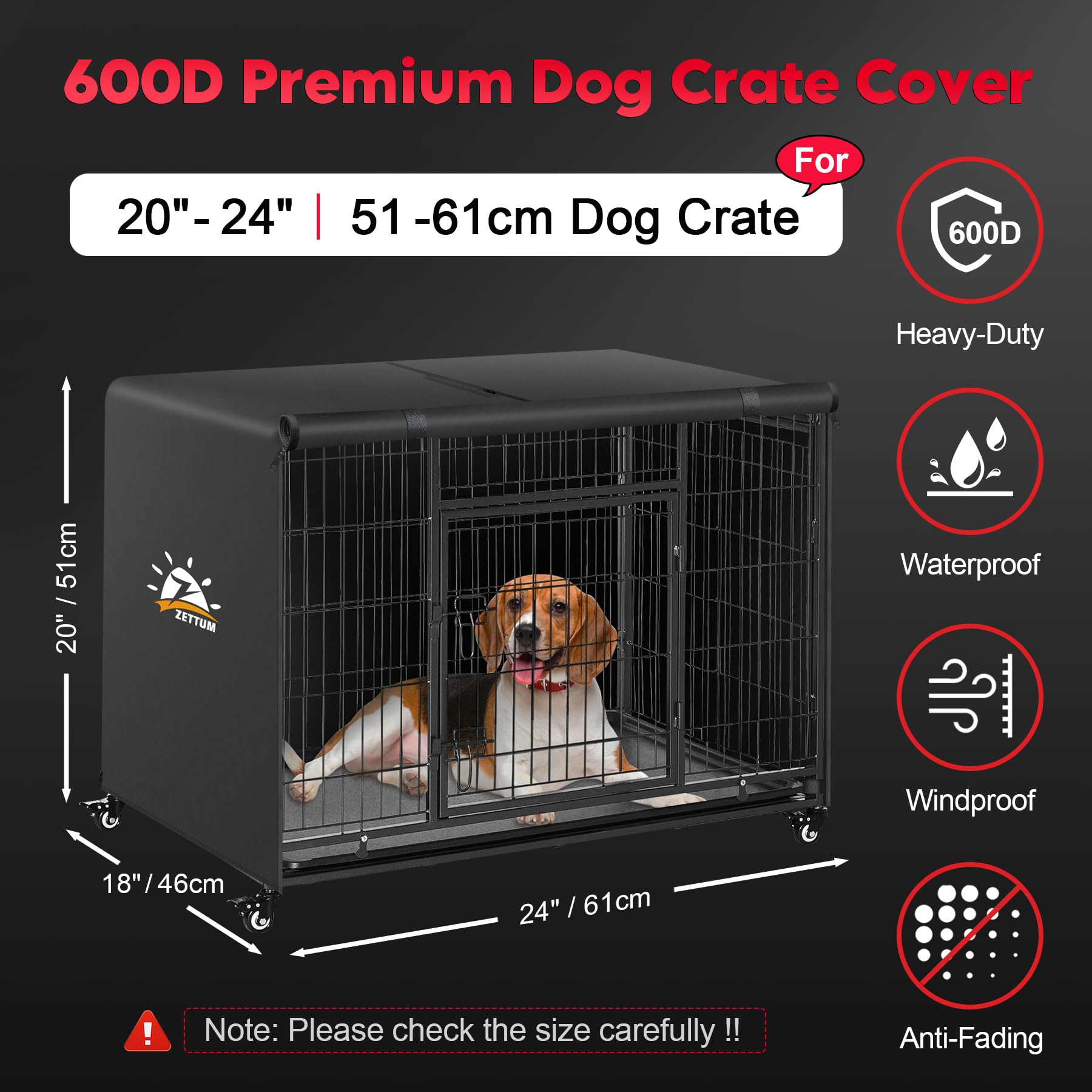 Zettum 24 Inch Dog Crate Covers Heavy Duty Waterproof Dog Cage Cover - Image 2