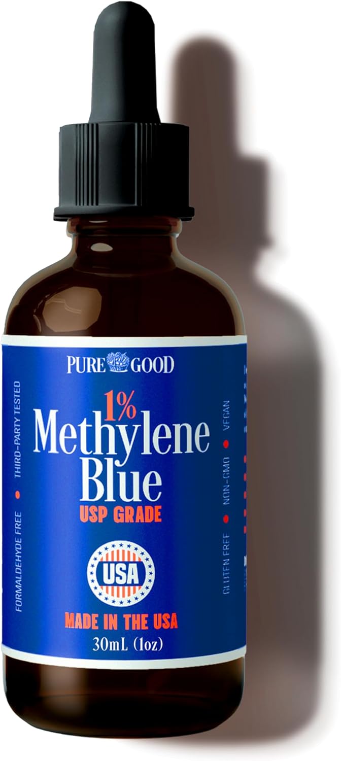Methylene Blue 1% Liquid – 10 mg per 1 mL Serving – 30 mL (1 fl oz) – About 30 Servings – Third-Party Tested – Amber Glass Bottle