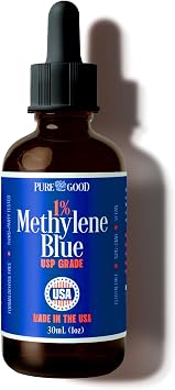 PureGood Methylene Blue 1% Liquid 10 mg per 1 mL Serving 30 mL 1 fl oz About 30 Servings Third-Party Tested Amber Glass Bottle