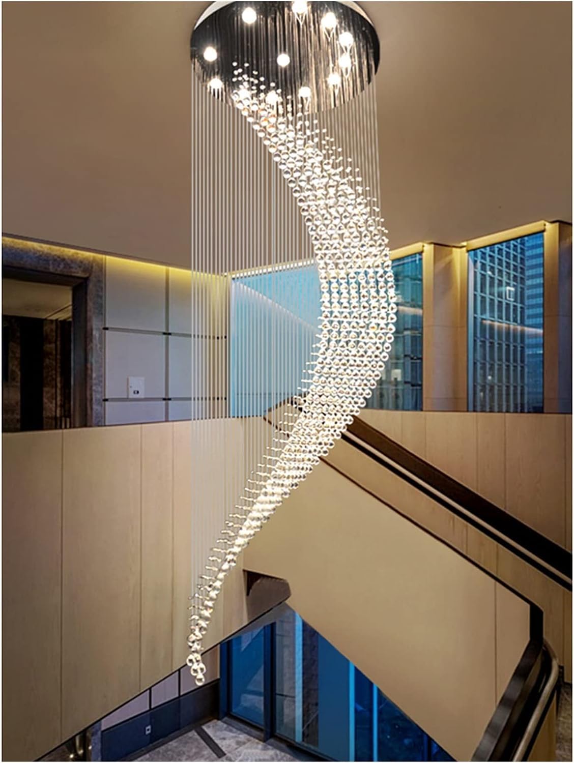 Lámpara de araña moderna LED, lámpara de cristal de escalera moderna, diseño en espiral de lujo, lámpara de pasillo, sala de estar, comedor, lámpara de cristal de alambre de suspensión, loft, lámpara