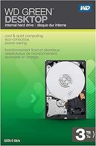 WD Green Desktop 3TB SATA 6.0 GB/s 3.5-Inch Internal Desktop Hard Drive Retail Kit