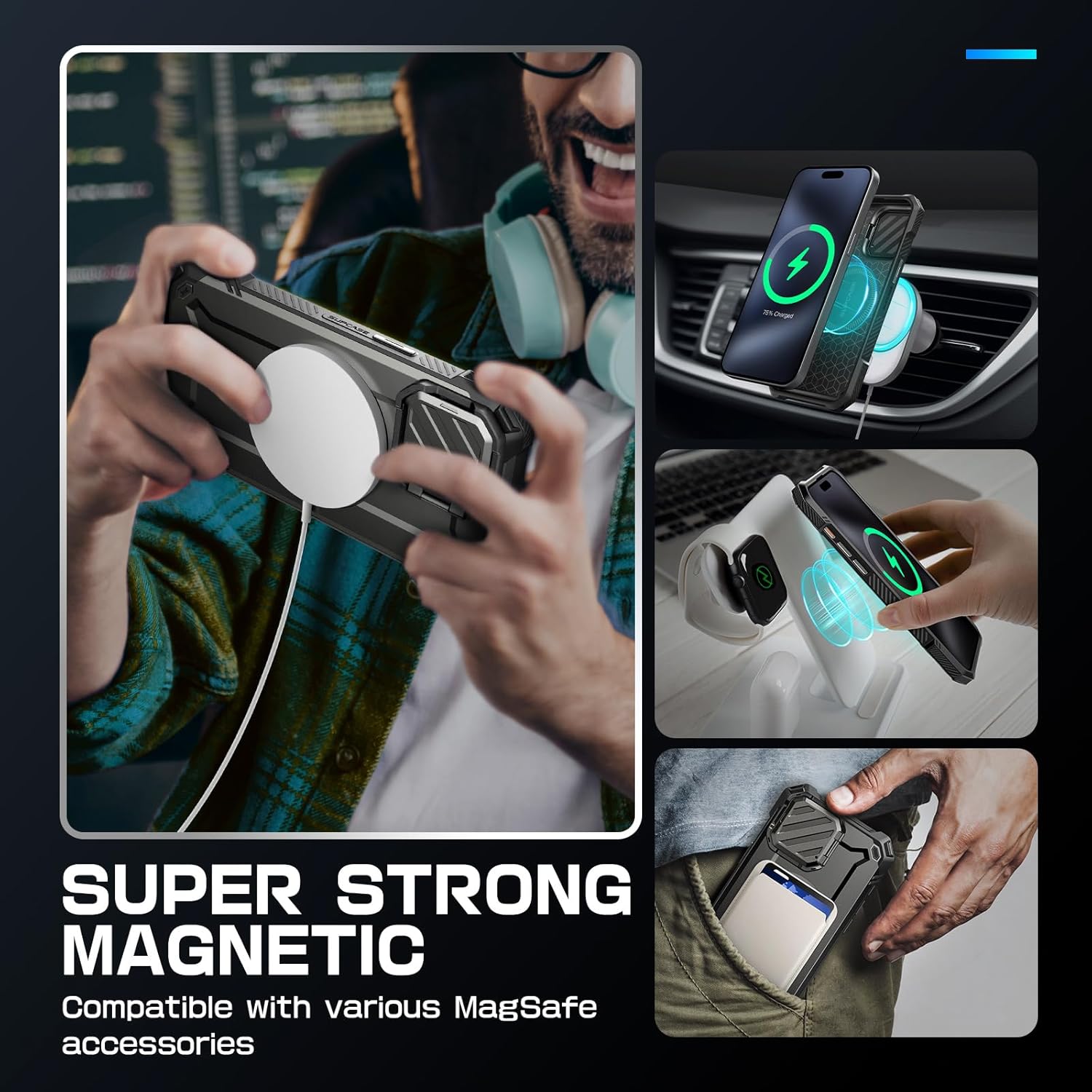 SUPCASE for iPhone 16e/17e Case with Stand (Unicorn Beetle Mag XT), [Compatible with MagSafe] [Built-in Camera Cover Stand] Heavy Duty Magnetic Phone Case for iPhone 13/14/15, Black