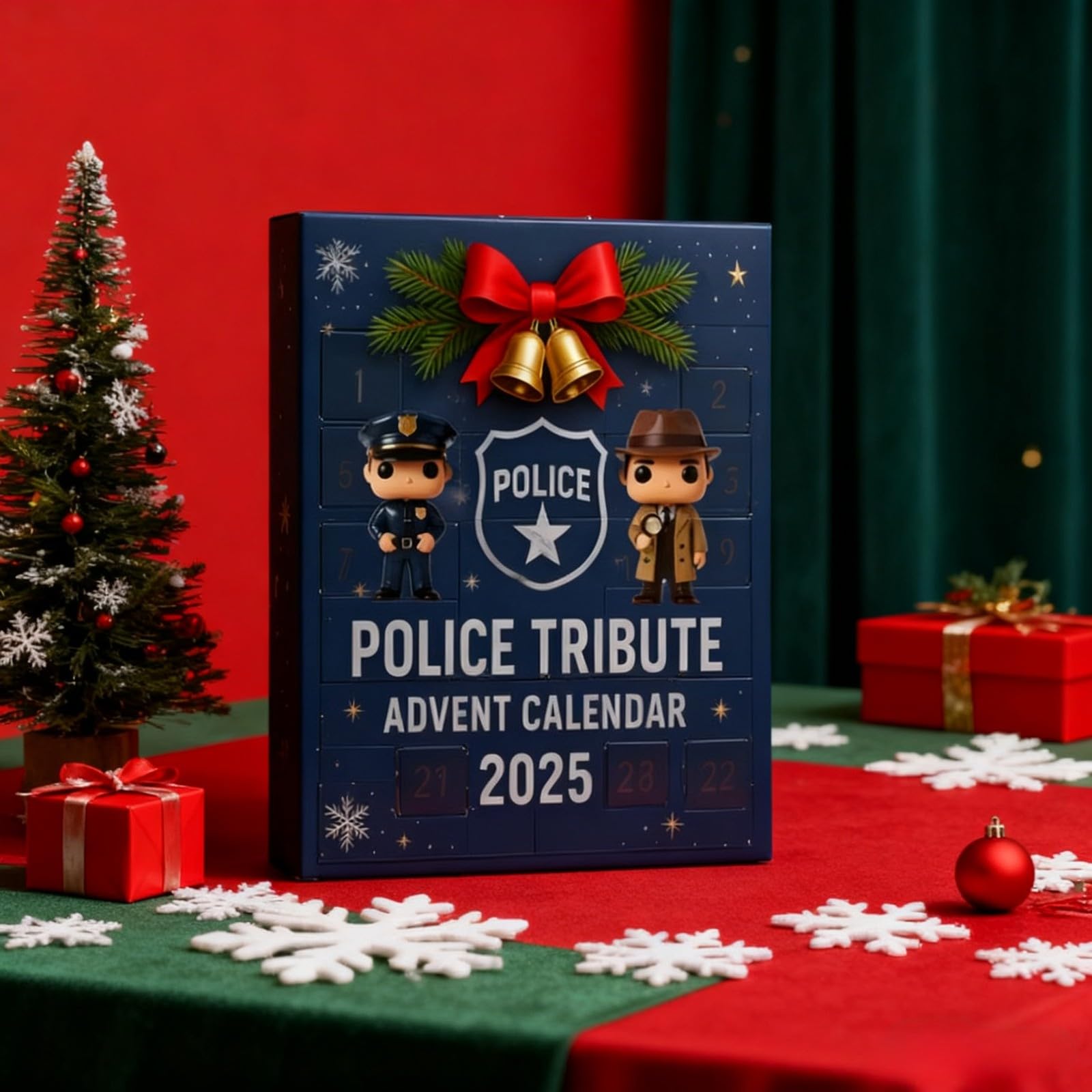 Calendario de Adviento de homenaje a la policía 2025, calendario de cuenta regresiva de Navidad de 24 días con 24 decoraciones temáticas de policía, acrílico 2D, regalo único para oficiales