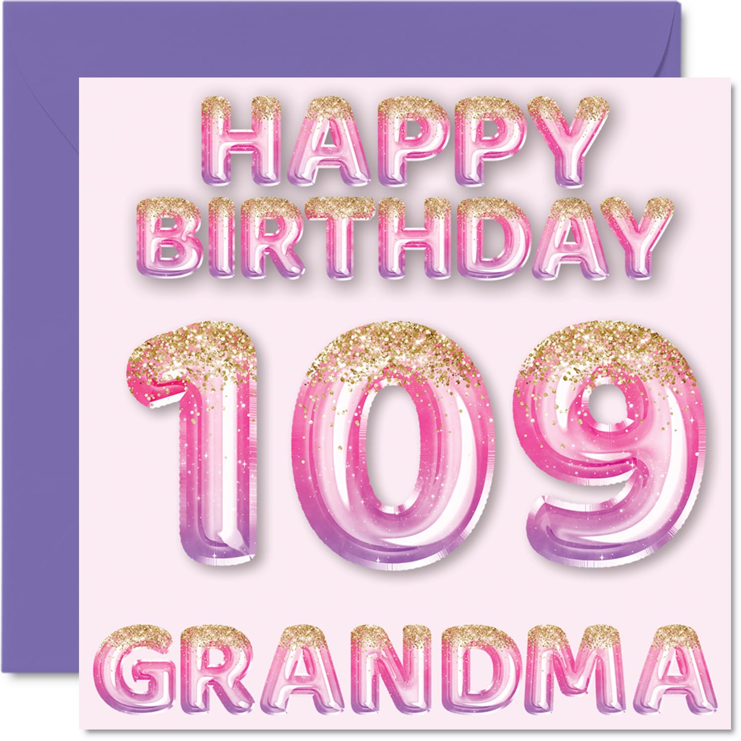 109th Birthday Card for Grandma, Pink & Purple Glitter Balloons
