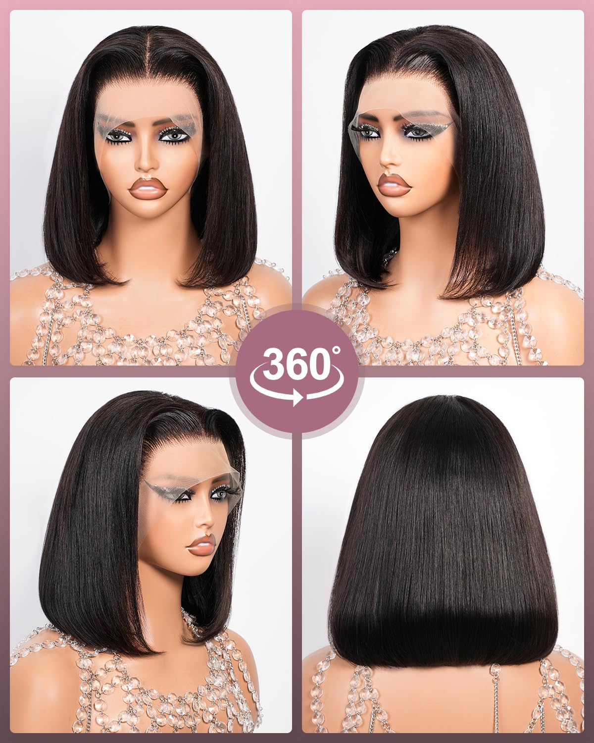 Bob Wig Human Hair 13x4 HD Lace Front Wigs Human Hair 200% Density 15A Straight Bob Wigs For Black Women Glueless Wig Pre Bleached Pre Plucked With Baby Hair (10inch)