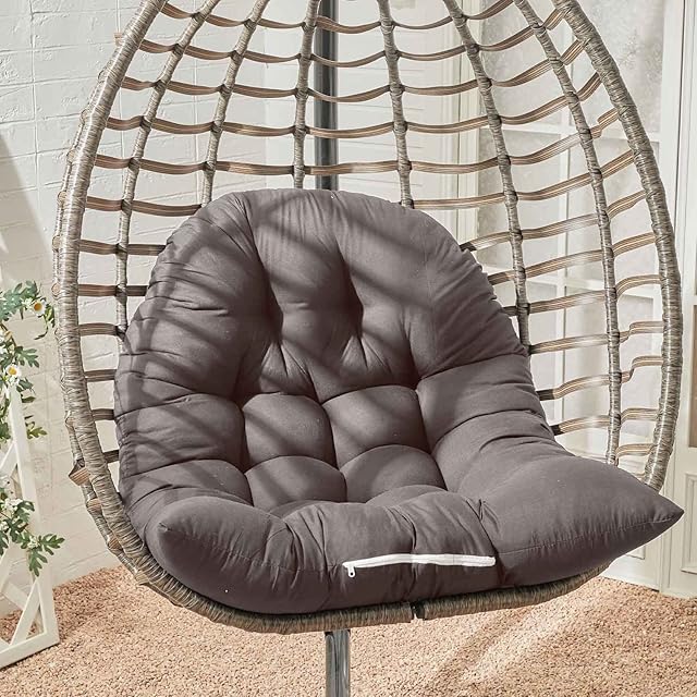 Warmiehomy Egg Chair Cushion Swing Hanging Chair Cushion Thicken Hanging Basket Chair Cushion Rattan Cushion Egg Chair Cushion for Garden Outdoor Indoor Patio (Only Cushion), 116x80x15cm, Dark Grey
