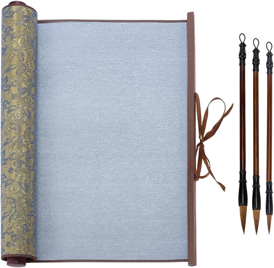 PH PandaHall 4pcs Reusable Calligraphy Cloth Kit, No Ink Magic Water Writing Cloth 34x15.7inch Chinese Traditional Calligraphy Brushes for Beginner Professional Practice New Year, Gray