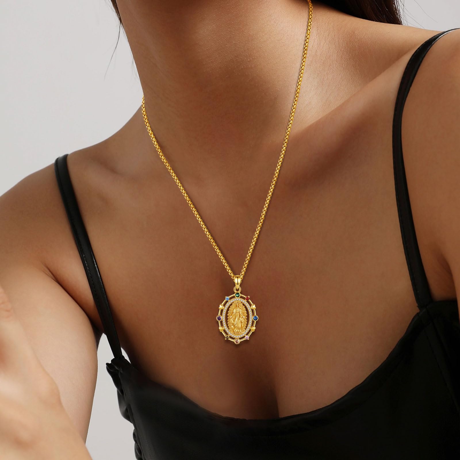 Collana con Ciondolo in Argento Sterling 925 con Santi e Arcangeli per Donne e Uomini, Medaglia Dell'Arcangelo Michele Regalo di Gioielli della Vergine Maria San Cristoforo, 24"
