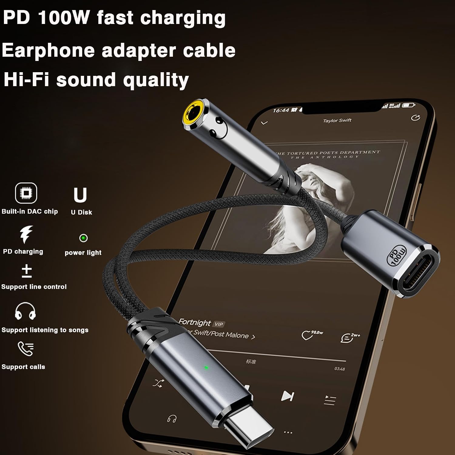 USB C to 3.5mm Audio Adapter and Charger,60W PD Fast Charging 2-in-1 Type C to AUX Headphone Jack Splitter with Hi-Res DAC 32bit/384kHz,for iPhone 16 15 Pro Max,Galaxy S25 S24 (Gray)