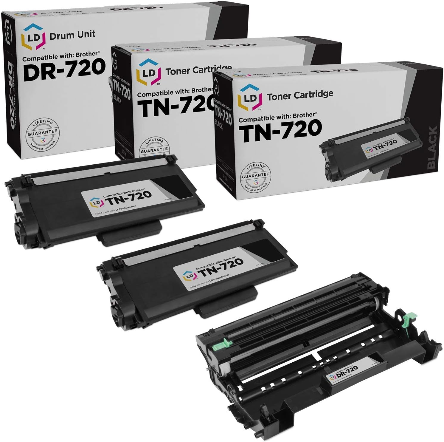 LD Compatible Toner Cartridge & Drum-Unit Replacements for Brother TN720 & DR720 (2 Toners, 1-Drum, 3-Pack)