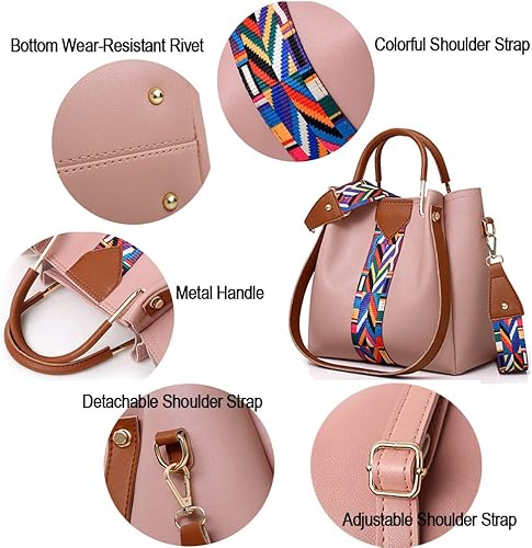 Miniatura 4 de Juego de bolso para mujer 4 en 1 de piel sintética suave con asa superior, bolsa de mano, bolsas de hombro, bolsa cruzada, cartera