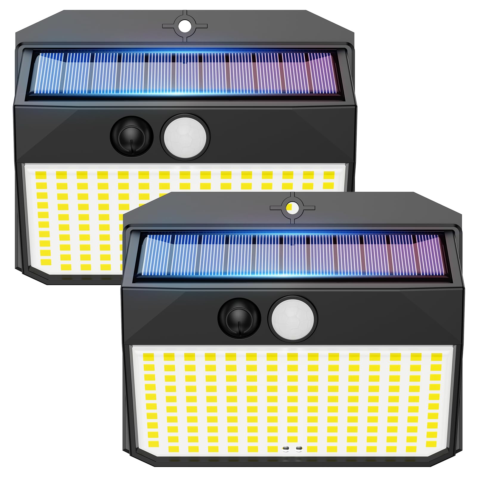 150LED Lampe Solaire Extérieur Détecteur de Mouvement, Lumiere Solaire Exterieur avec 3 Modes, IP65 Etanche Spot Solaire, Lampe Solaire pour Jardin, Lot de 2, Lumière Chaude