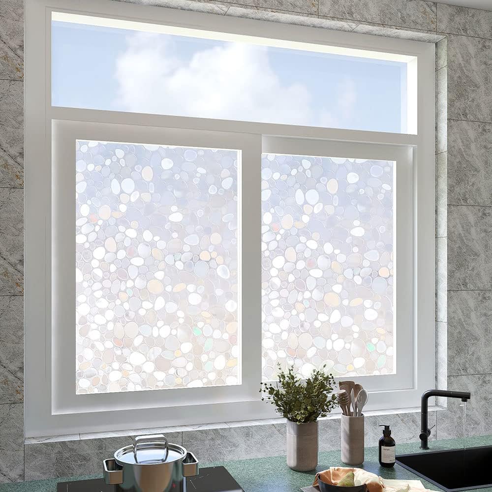 3D Pebble Privacy Film - Frosted Glass Film, Vinyl Decorative Window Decals, UV Blocking Non Adhesive Window Coverings (35.4 x 157.4 inch)