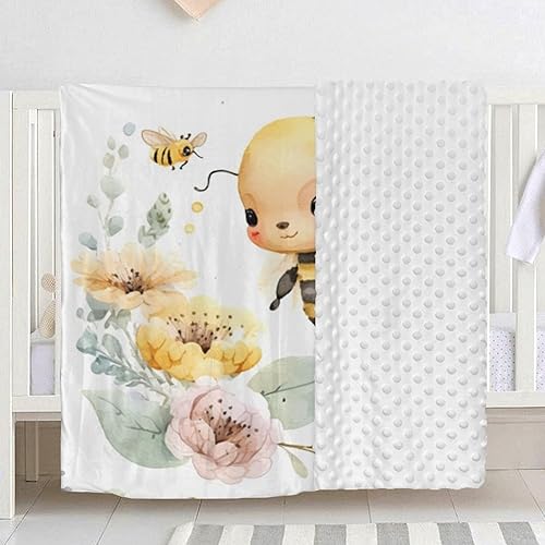 Miniatura 3 de Manta de bebé personalizada de abeja con nombre, mantas de bebé para niñas, manta de felpa suave de doble capa con respaldo punteado, mantas de