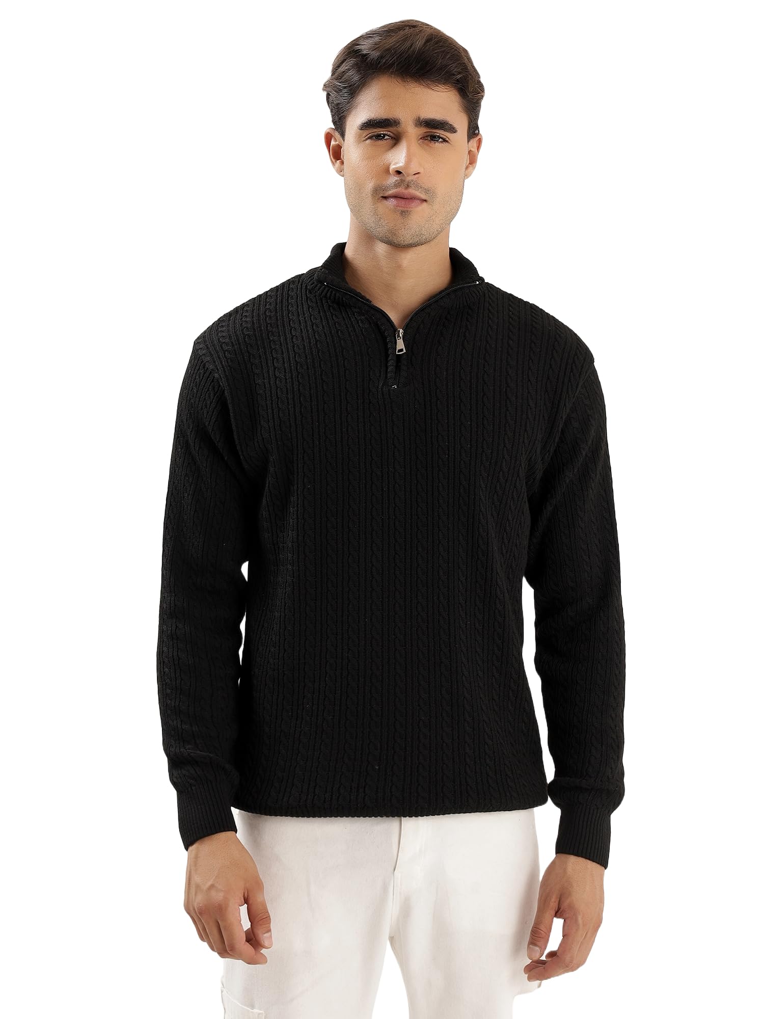 Buy Kvetoo Men's Full Sleeve High Neck Zipper Sweater| Warm Cable