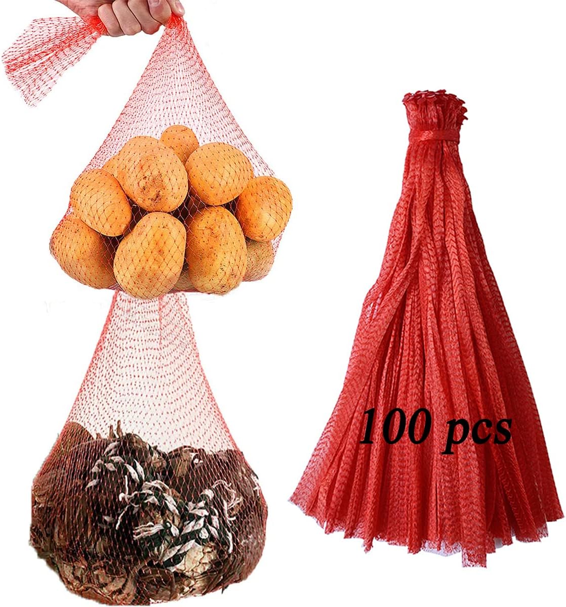 Sinknap 100PCS Reusable Mesh Bags Nylon Netting, Onion Bags