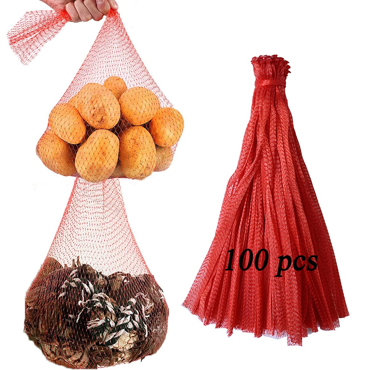 Chiusuet 100PCS Reusable Mesh Bags - Nylon Netting for Storage of Fruit, Vegetable, Seafood Boil Bags