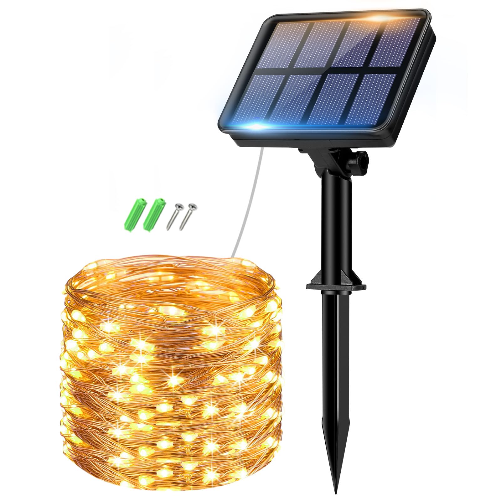 btfarm 1 Paquete 8M 80LED Guirnaldas Luces Exterior Solar, 8 Modos IP65 Luces Solares LED Exterior Luz Solar Cadena para Terraza, Fiestas, Bodas, Patio, Jardines (Blanco Calido)