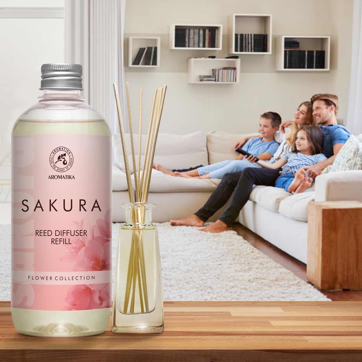 Recambio de Difusor Sakura 500 ml - Recambios de Aroma para Difusores de Carrizo - Fragancia Fresca y Duradera - Fragancias de Ambiente - para Hogar - Aromaterapia