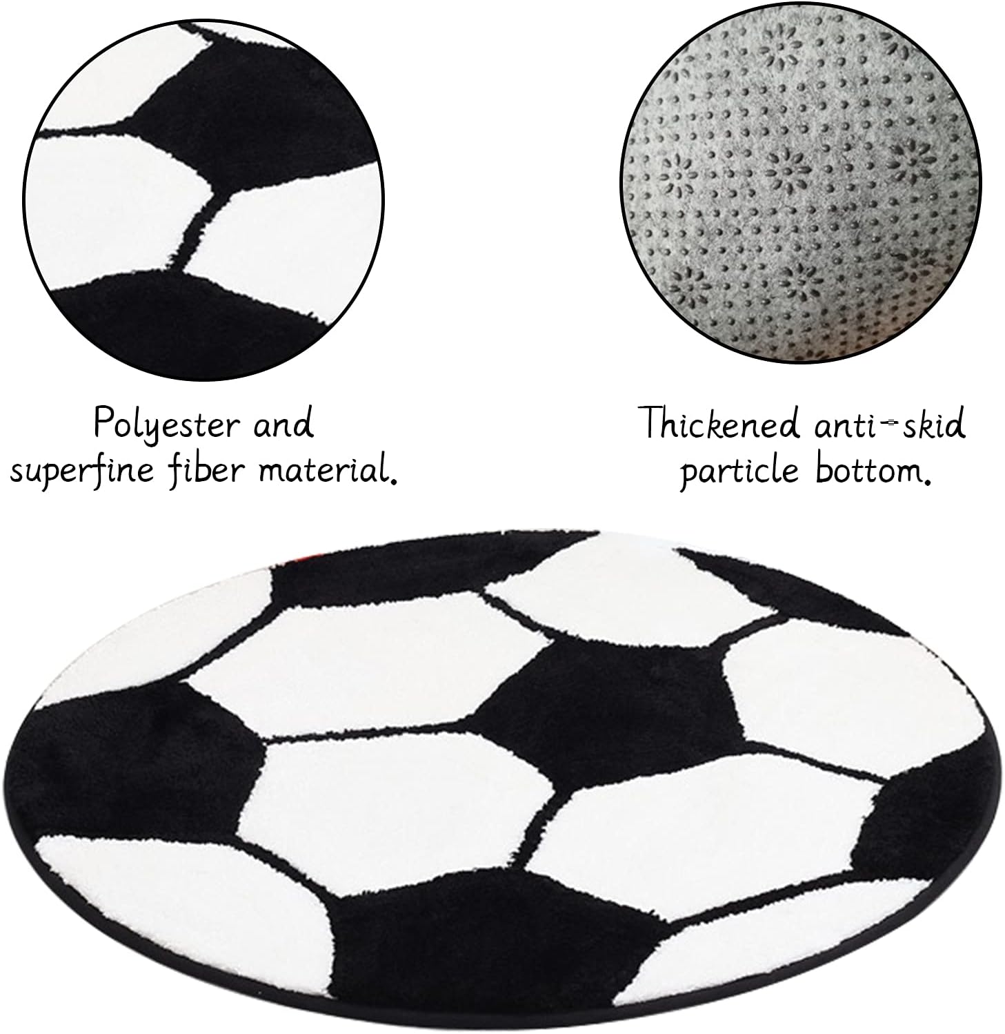 JeogYong Soccer Rug, Soft and Comfy Sports Themed Round Area Rugs Bedroom Living Room Carpet Kitchen Mat Bath Rugs for Bathroom, Soccer Themed Room Decor for Kids Bedroom Men Cave