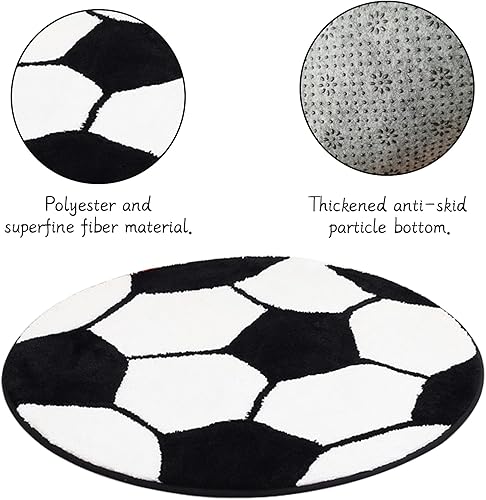 Miniatura 4 de JeogYong Alfombra de fútbol, suave y cómoda con temática deportiva, alfombra redonda para dormitorio, sala de estar, cocina, baño, decoración de