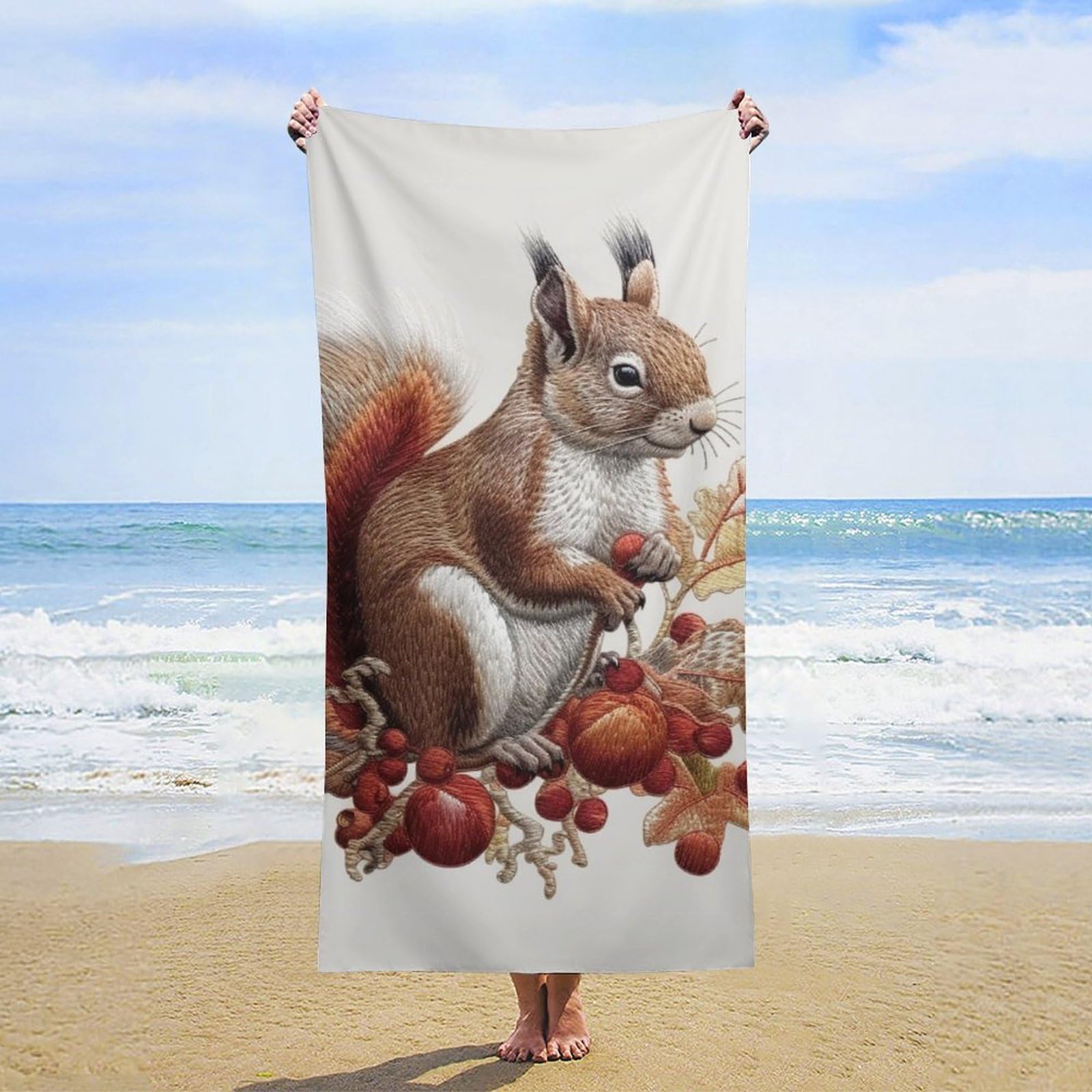 NTVOWPZO Leaves and Squirrel Beach Towel Oversized Microfiber Bath Towels Lightweight Sand Proof Beach Towels Absorbent Pool Towels for Swimming Yoga Bathroom Towel 31.5" X 63"