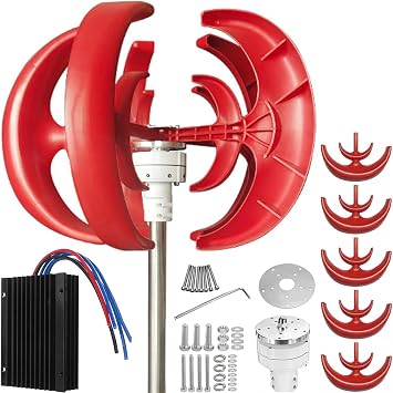 Wind Turbine 1000W Vertical Axis Wind Turbine Generator 12V / 24V / 48V Lantern Type 5-Blade Wind Power Generator Kit With Controller And Permanent Magnet Generator For Roofs, Streets, RVs,12v