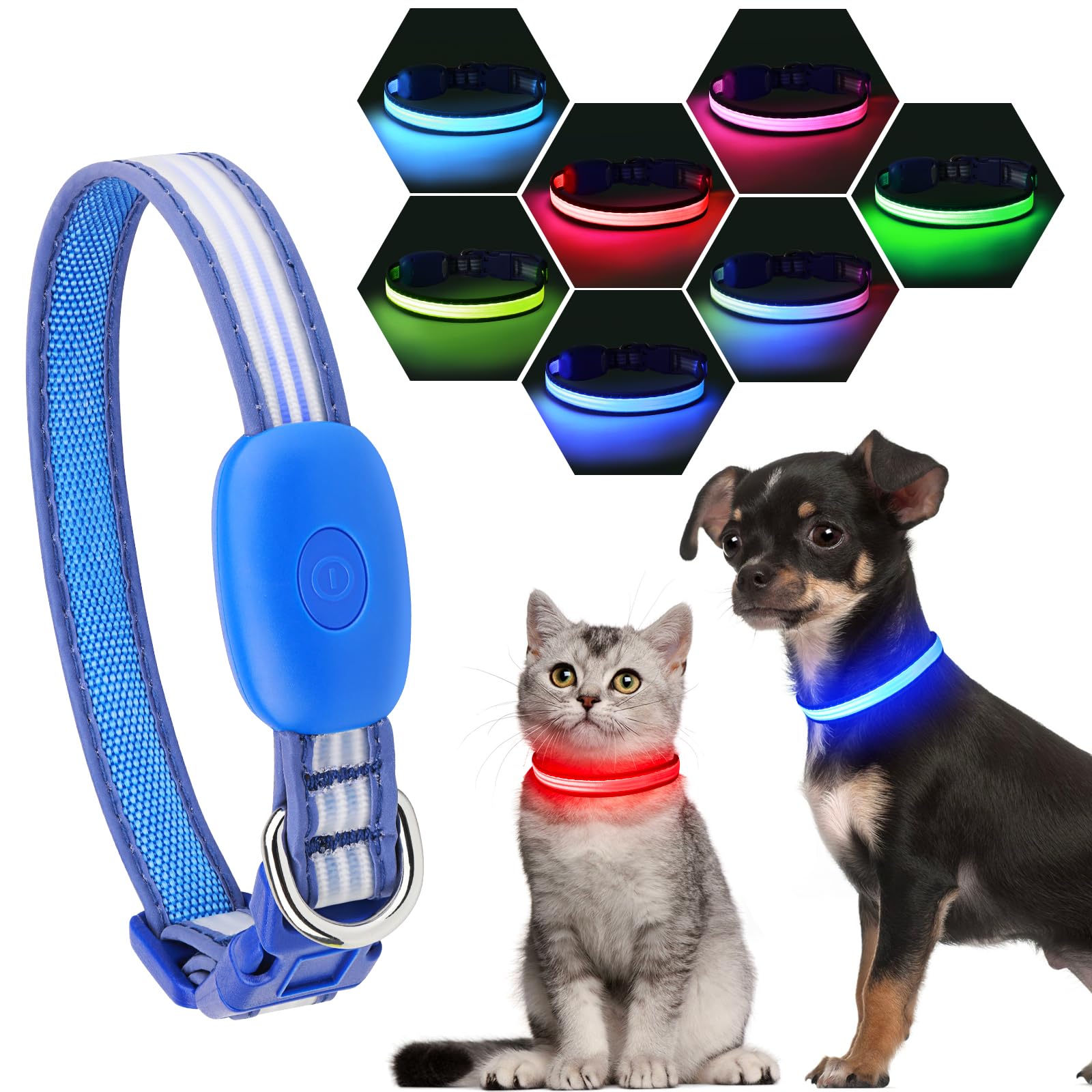 YFbrite Light up Dog Collar, Safe for Night Walking, Adjustable, Blue S