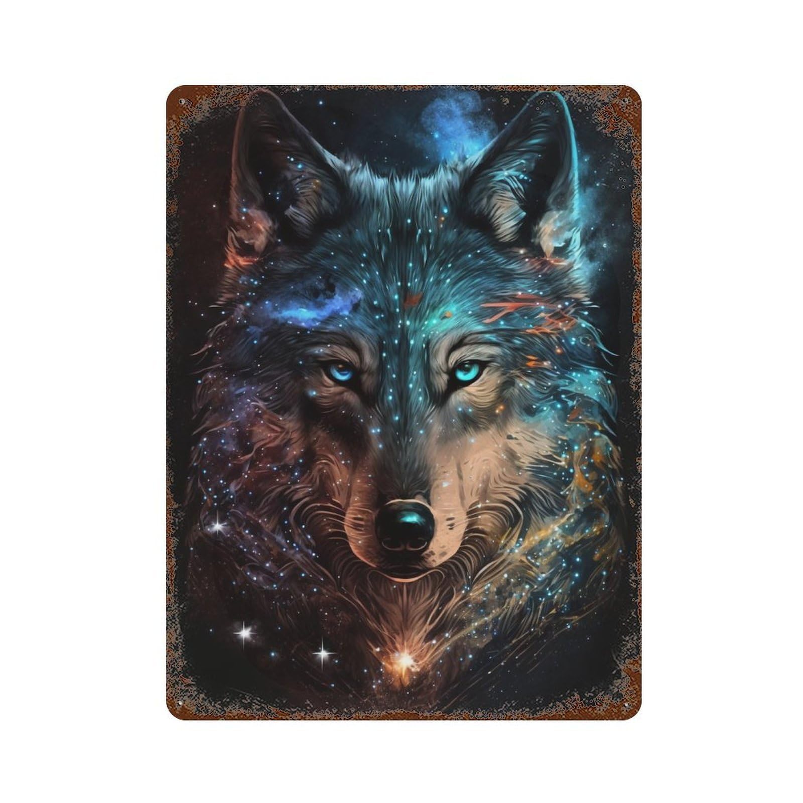 Cosmic Wolf Art Print-4 Weathered Tin Sign 15.7"x11.8", for Shed, Workshop And Garage Wall Decor, Decorative Metal Wall Art