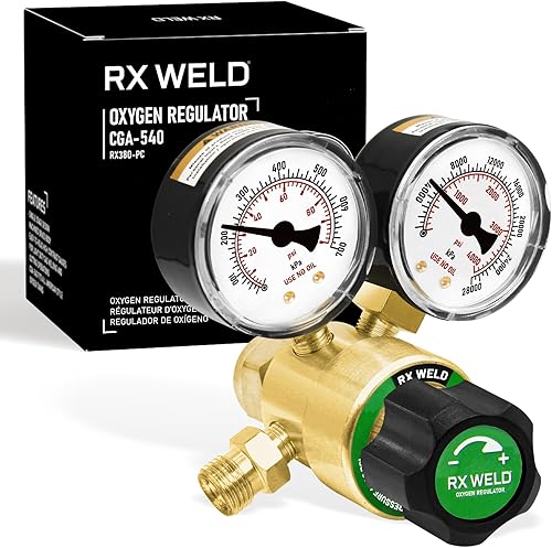 RX WELD Regulador de oxígeno Medidores de gas de soldadura CGA 540 Entrada Oxy para kit de corte de antorcha estilo V, mango de PC