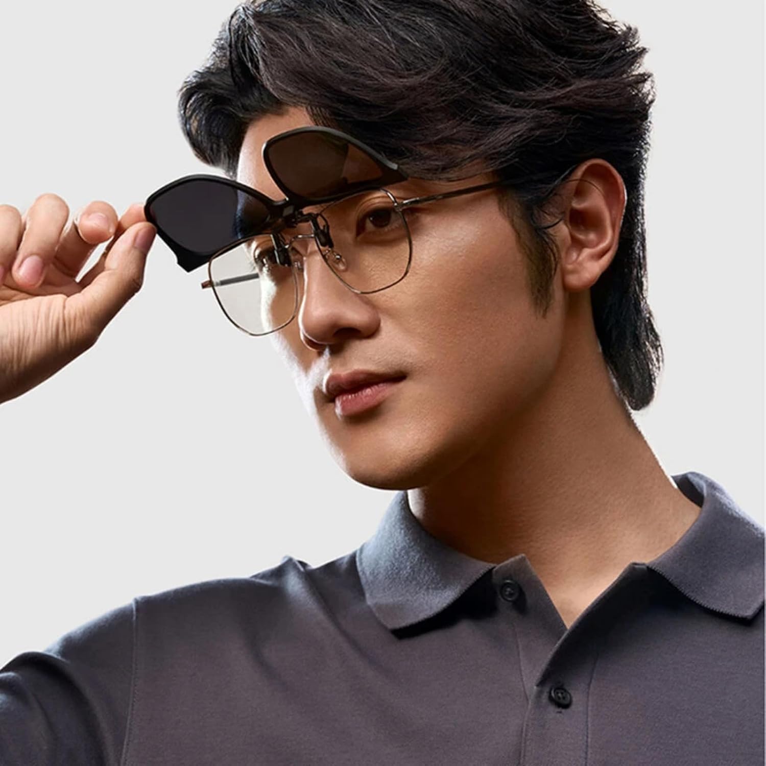 Xiaomi Mijia Klipsli Polarize Güneş Gözlüğü, TAC Lens, PC Çerçeve, Kare Form, Gri Lens, Siyah, 65-14-147 mm, Numaralı Gözlük Üstü Kullanım