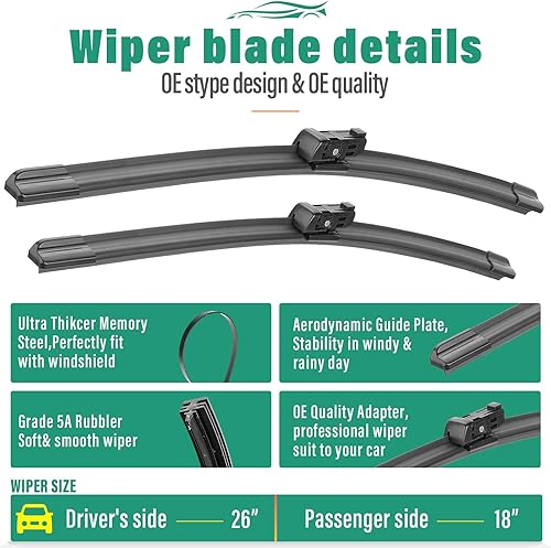 Vista 170 de 26" 20" 16" Windshield Wiper Blades Replacement for Dodge Grand Caravan 2008-2020 / Chrysler Town & Country 2008-2016 Premium All Weather Front Rear