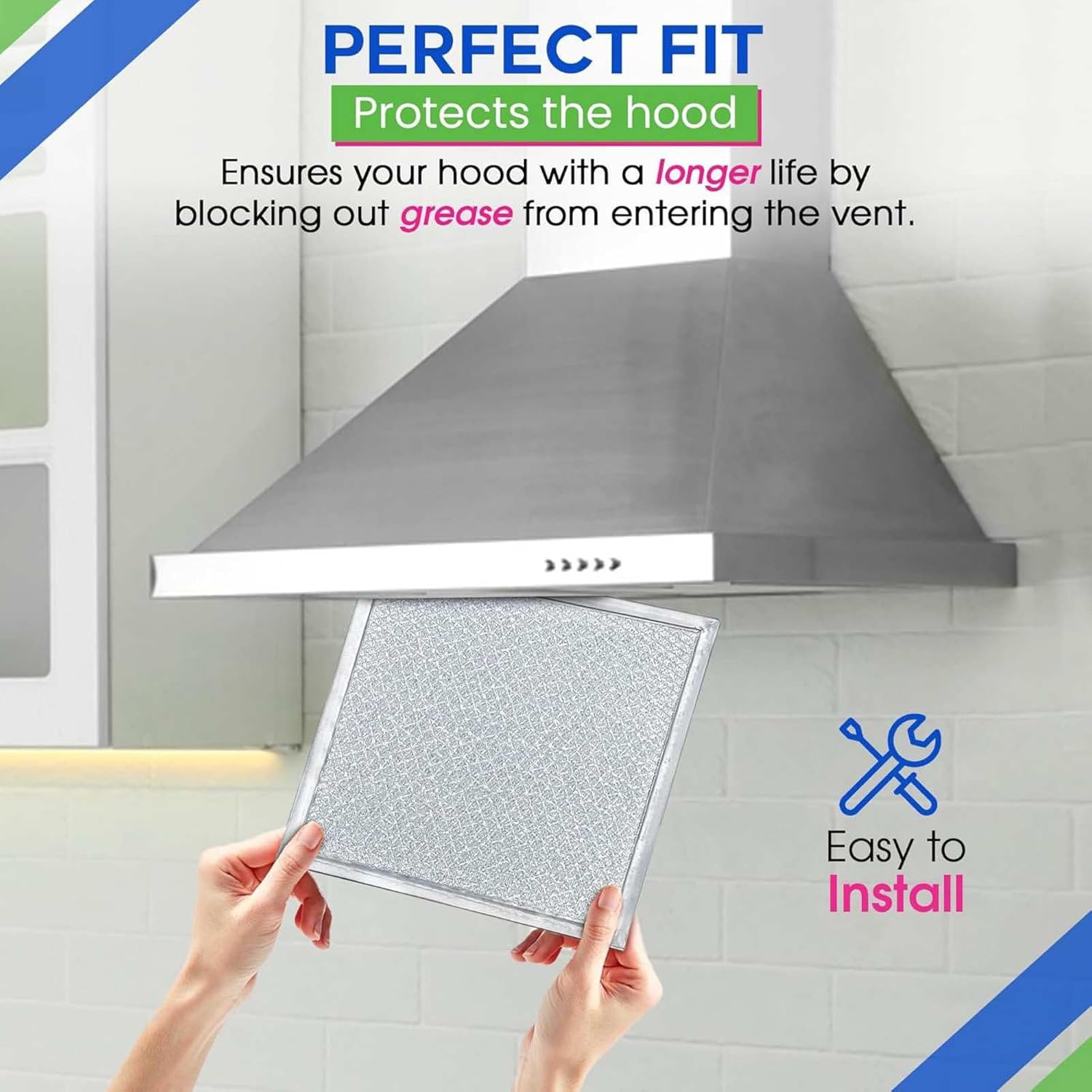 2PCS 8"x 8" Aluminum Range Hood Grease Filters Fit for Ventline BCC024600 53028 VNF-2M03-2 Kitchen Accessories