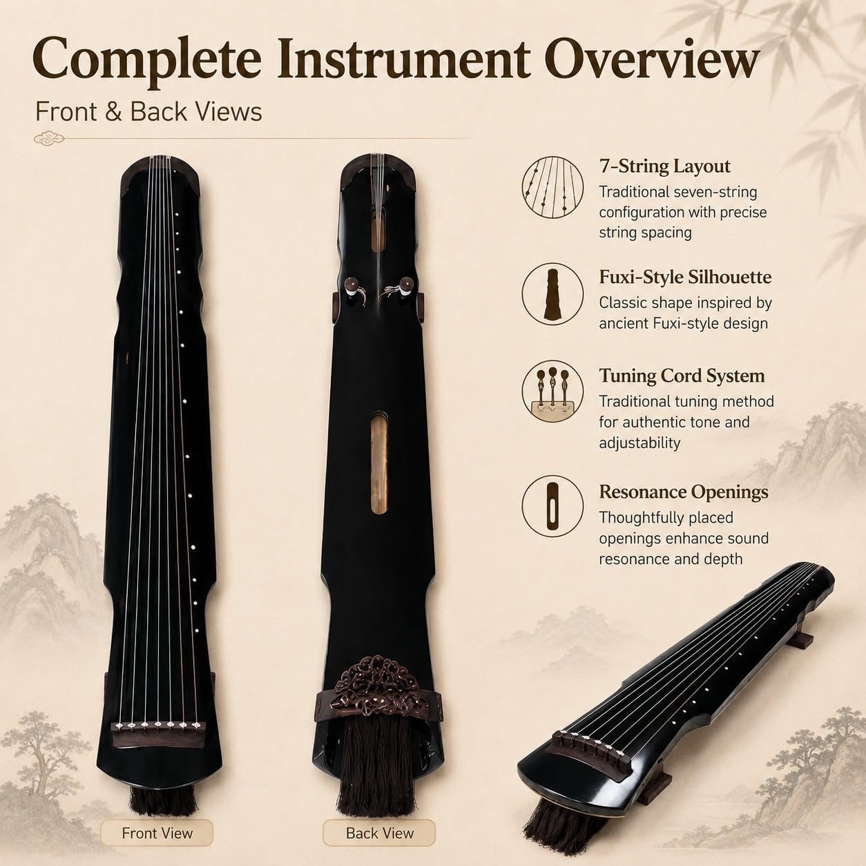 Performance Guqin Zhongni Style Drewno cedrowe w kolorze czarnym