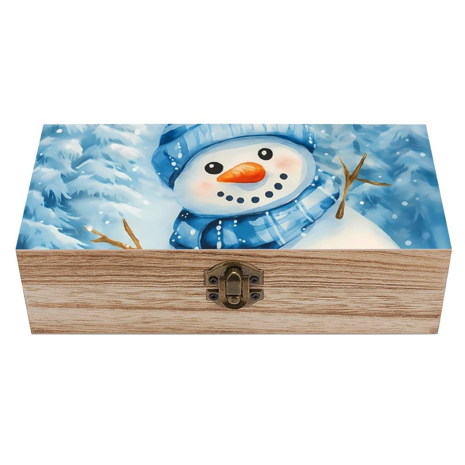 HLBSDM Vibrant Blue Snowman Retro Wooden Storage Box Jewelry Art Gift Boxs Decorative Keepsake Boxes