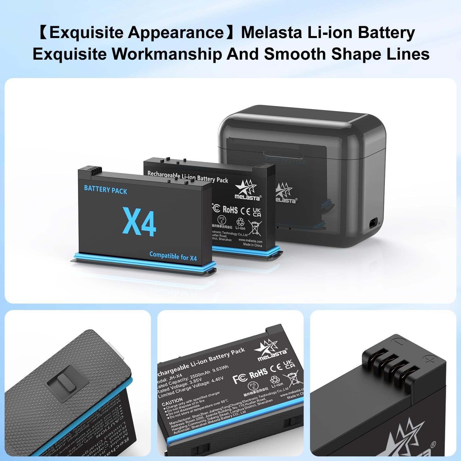 melasta per Insta360 X4 Batteria al Litio Ricaricabile, 3,85V 2500mAh Batteria x4 e Caricatore Con 2 Batterie e 1 Caricatore (con Slot per Schede)