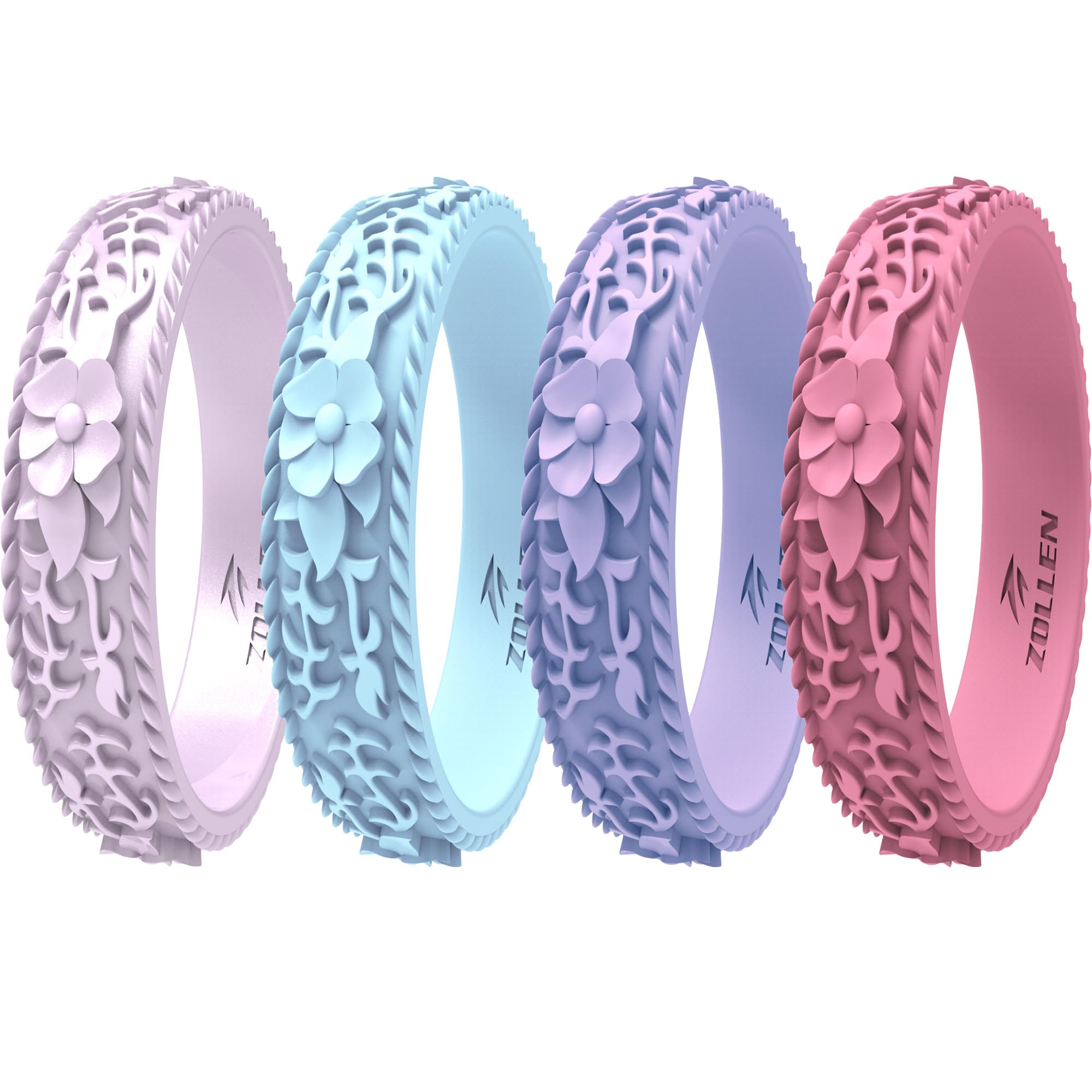 Silicone Wedding Rings for Women 1/4/7 Packs -Stackable Silicone Rubber Wedding Bands - Innovative Flower &amp; Vine Collection