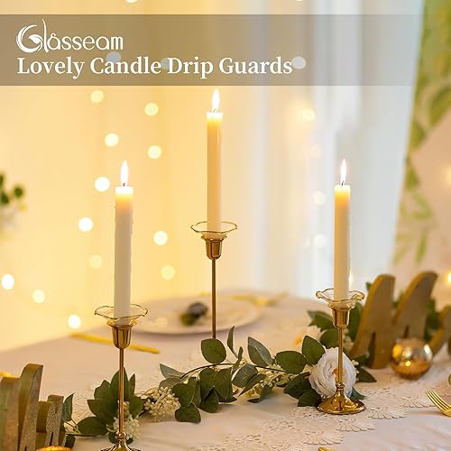 Miniatura 2 de Glasseam Protectores de goteo de velas de cristal, juego de 24 bobeches de borde dorado para portavelas, colectores de cera decorativos para velas,