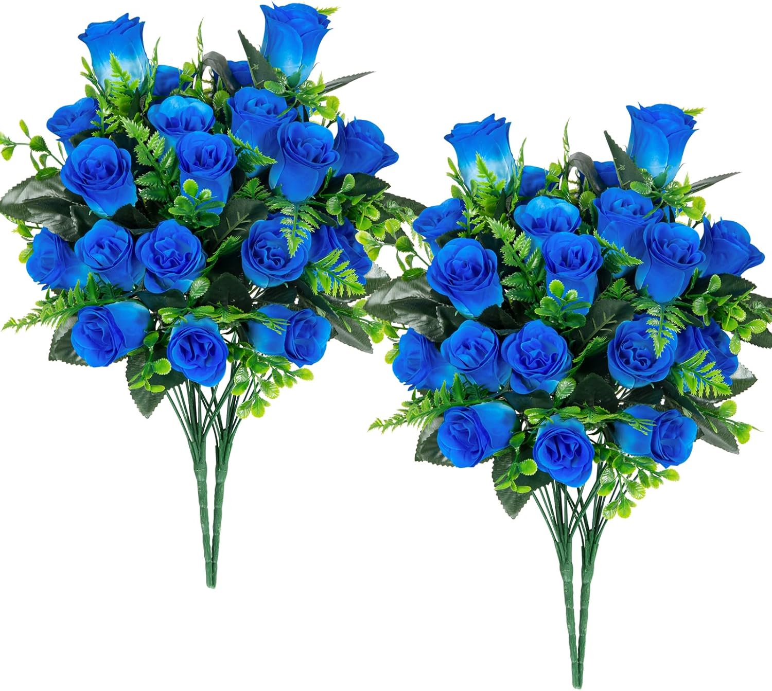 XONOR Artificial Rose Flowers - 4Bouquets Realistic Fake Silk Roses for Wedding Party Home Centerpieces Office DIY Cemetery Grave Decoration (Pack of 4, Blue)