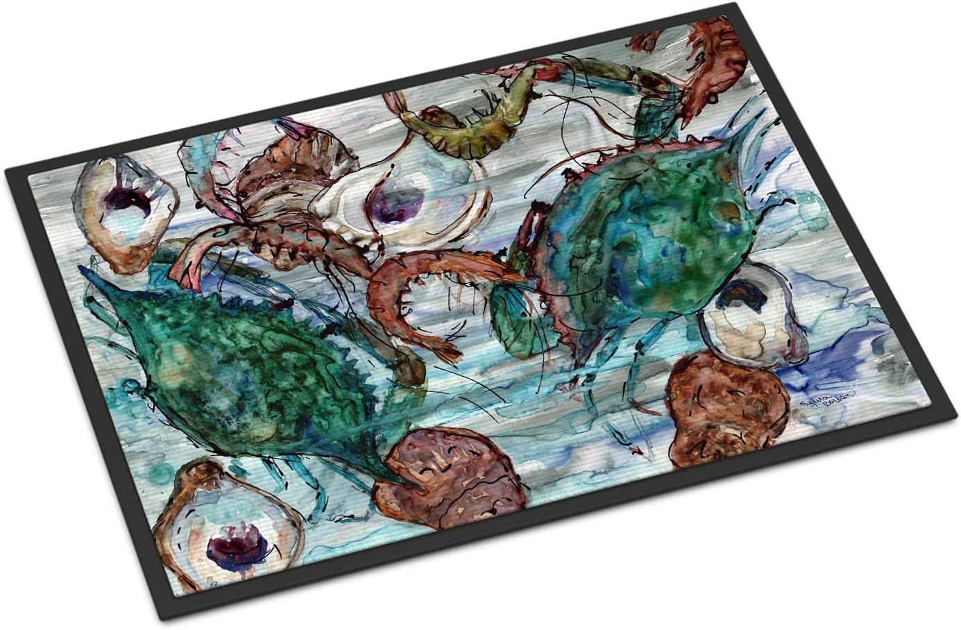 Caroline's Treasures 8965JMAT Shrimp, Crabs and Oysters in Water Doormat 24x36 Front Door Mat Indoor Outdoor Rugs for Entryway, Non Slip Washable Low Pile, 24H X 36W