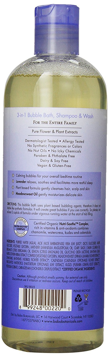 Babo Botanicals Natural Lavender Meadowsweet 3 In 1 Baby Bubble Bath Shampoo Wash - Sulfate Free, 15 Ounce - 2 Pack