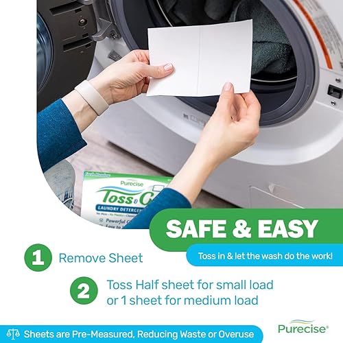 Miniatura 20 de Purecise Hojas de detergente para ropa, sin perfume, ecológicas y ligeras, eliminación de olores, 60 cargas en total (30 hojas), aptas para viajes
