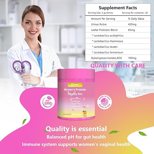 Miniatura 6 de Her Juicy - Gomitas de probióticos femeninos para el equilibrio del pH, olmo resbaladizo, mezcla de lactobacillus, apoyo intestinal e inmunológico,