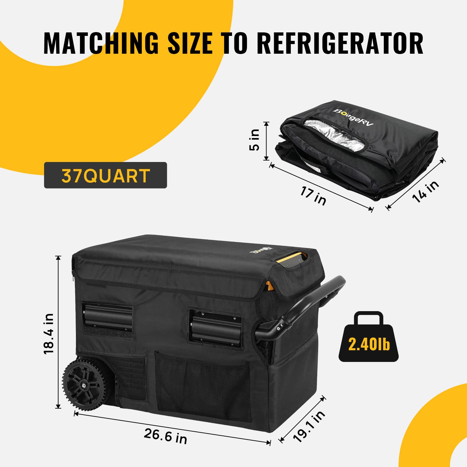 BougeRV 37 Quart Car Refrigerator Carrying Case, Black, Insulated, Protective Materials, Excellent Ventilation, Extra Storage Space on Fridge.com