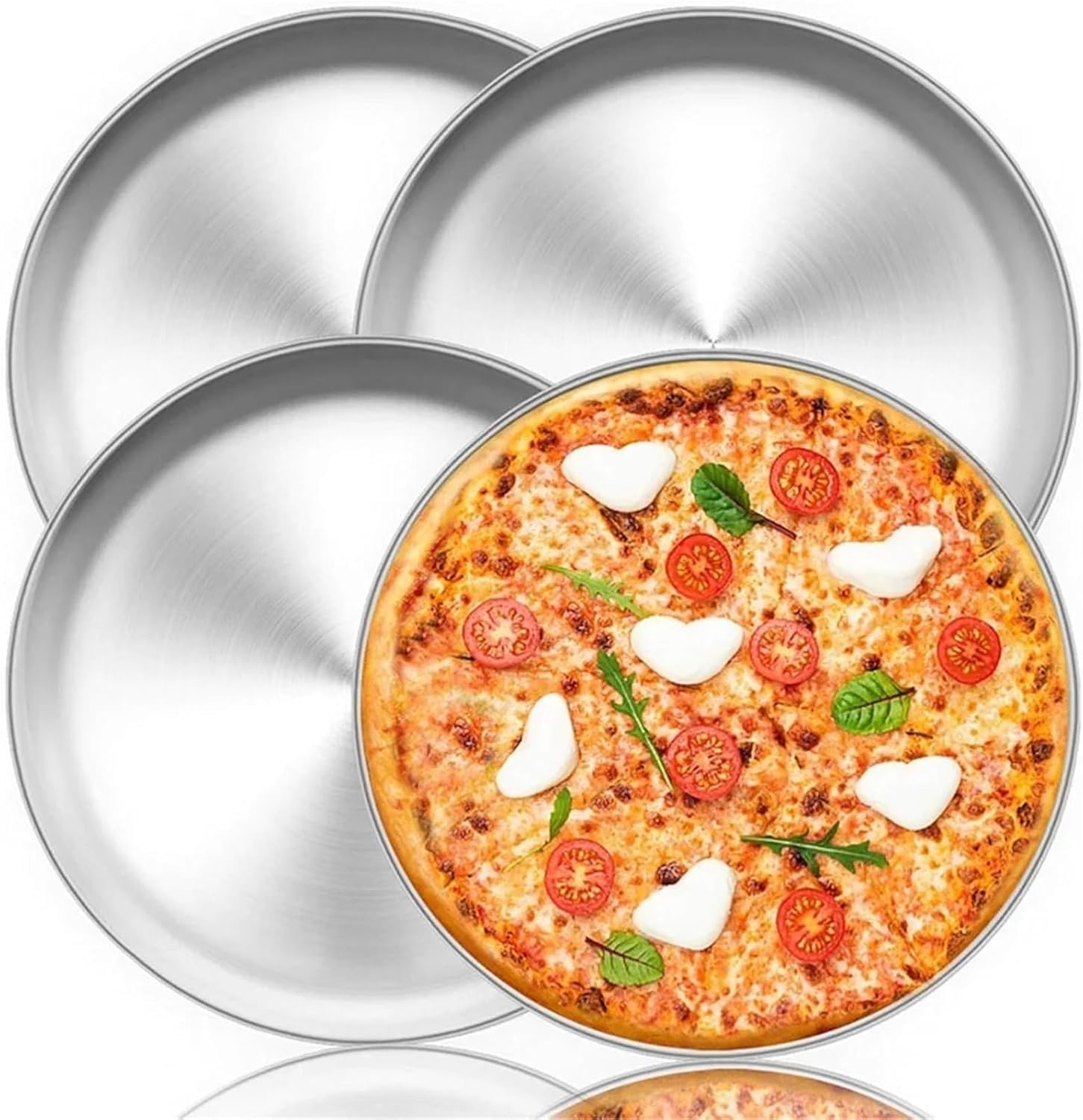 Plaque à pizza en acier inoxydable lot de 4 plateaux ronds pour four et barbecue de cuisine
