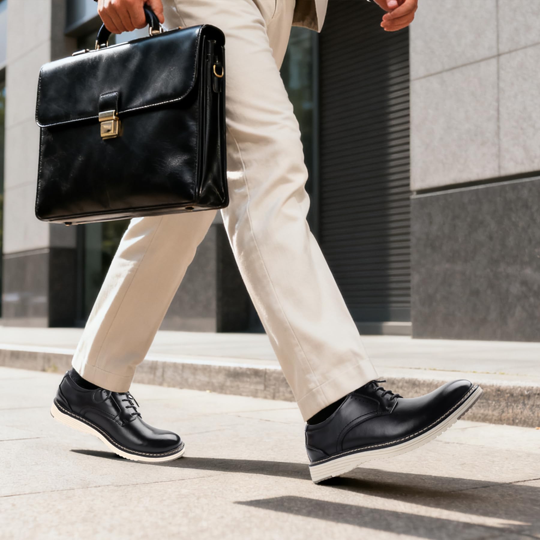Men's Casual Dress Shoes Comfortable Business Casual Dress Sneakers for Men Lightweight Oxford Derby Shoes for Work Office Standing All Day Walking（Black+Brown） — view 2
