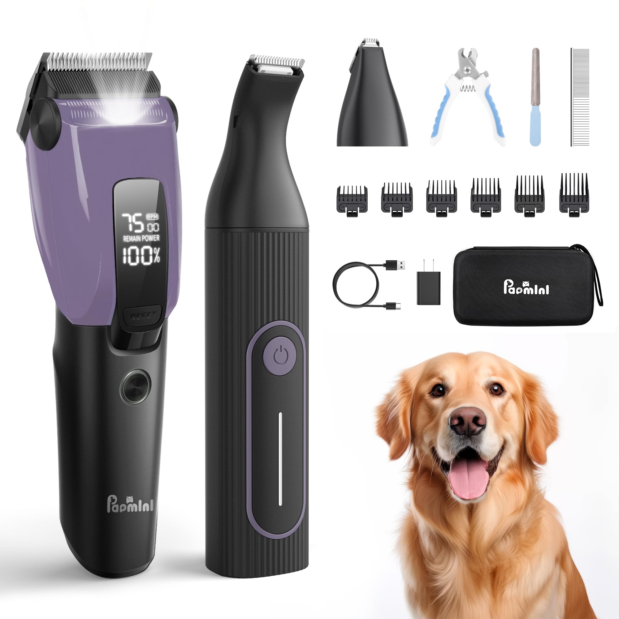 Dog Grooming Kit for Heavy Thick Hair&Coats, 3 in 1 Dog Clippers for Grooming, Rechargeable Cordless Pet Shaver with Storage Box, Quiet Dog Paw Trimmer for Small and Large Dogs Cats Animals